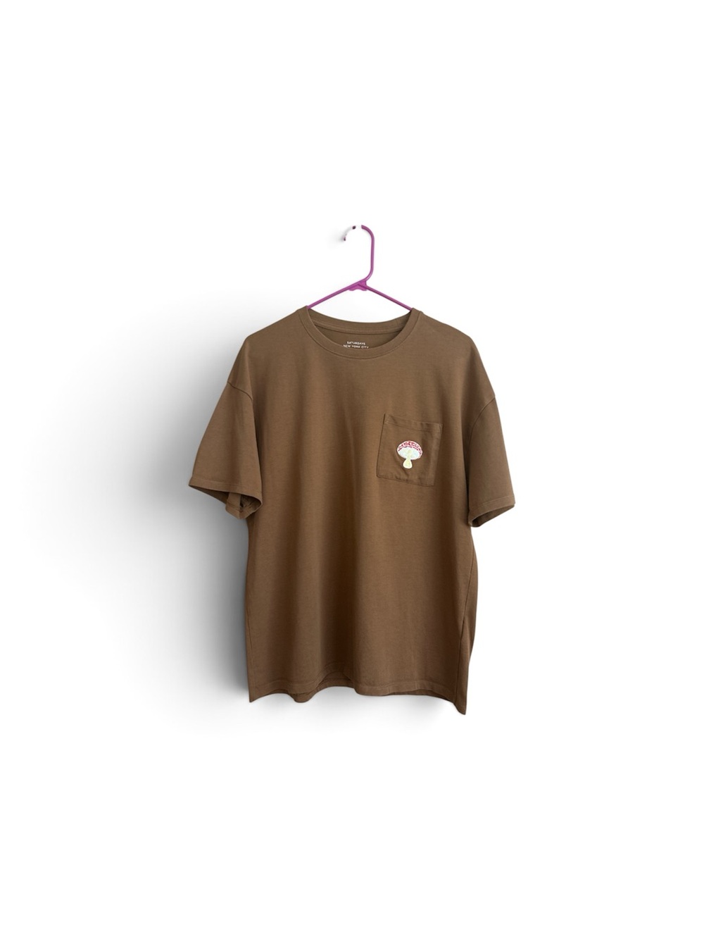 Saturdays New York City Brown Short-Sleeve Pocket Tee with Mushroom Patch